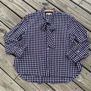 Madewell Tie Neck Button Front Shirt in Lambeth Plaid